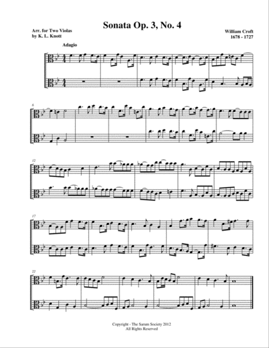 6 Sonata Duets for 2 Violas - vol. 2 - Willam Croft (arr. K. L. Knott) String Duet scores gallery preview page 2