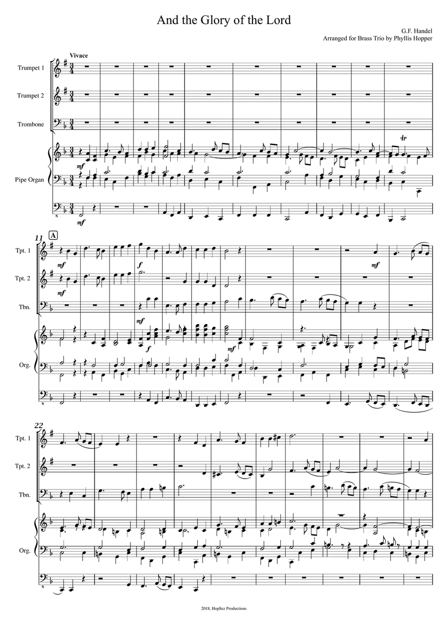 And The Glory of the Lord - 2tpt, tb, organ TB scores gallery preview page 1