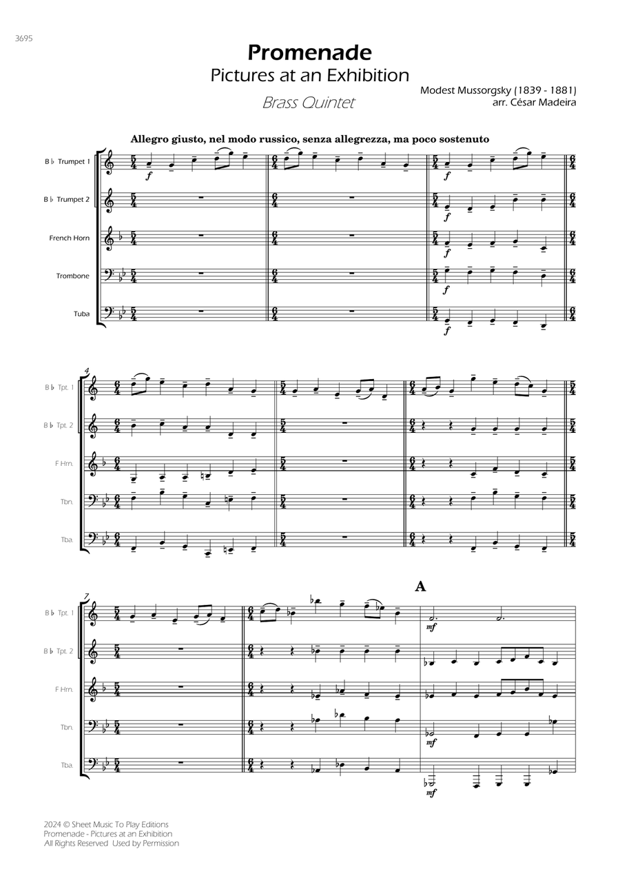 Pictures at an Exhibition - Promenade - Brass Quintet (Full Score) - Score Only Brass Quintet scores gallery preview page 1
