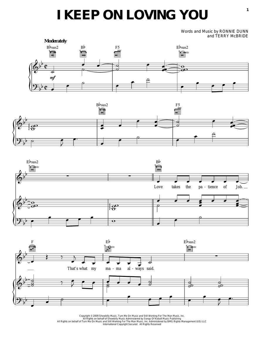 I Keep On Loving You Piano, Vocal, Guitar scores gallery preview page 1
