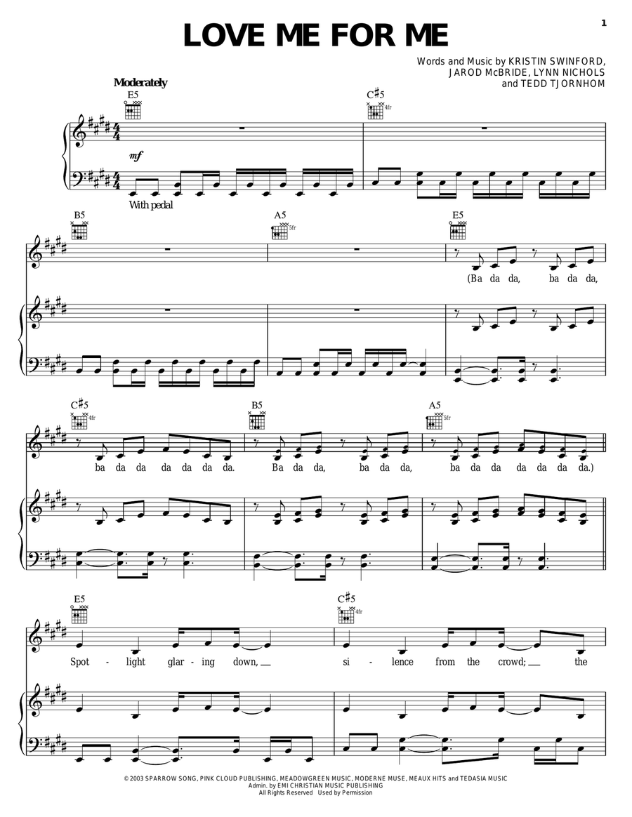 Love Me For Me Piano, Vocal, Guitar scores gallery preview page 1