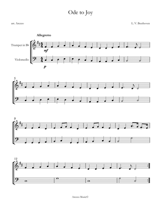 ode to joy for trumpet and cello sheet music in c arrangement