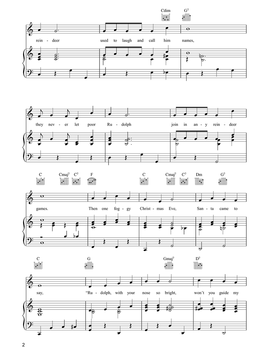 Rudolph The Red-Nosed Reindeer Piano, Vocal, Guitar scores gallery preview page 2