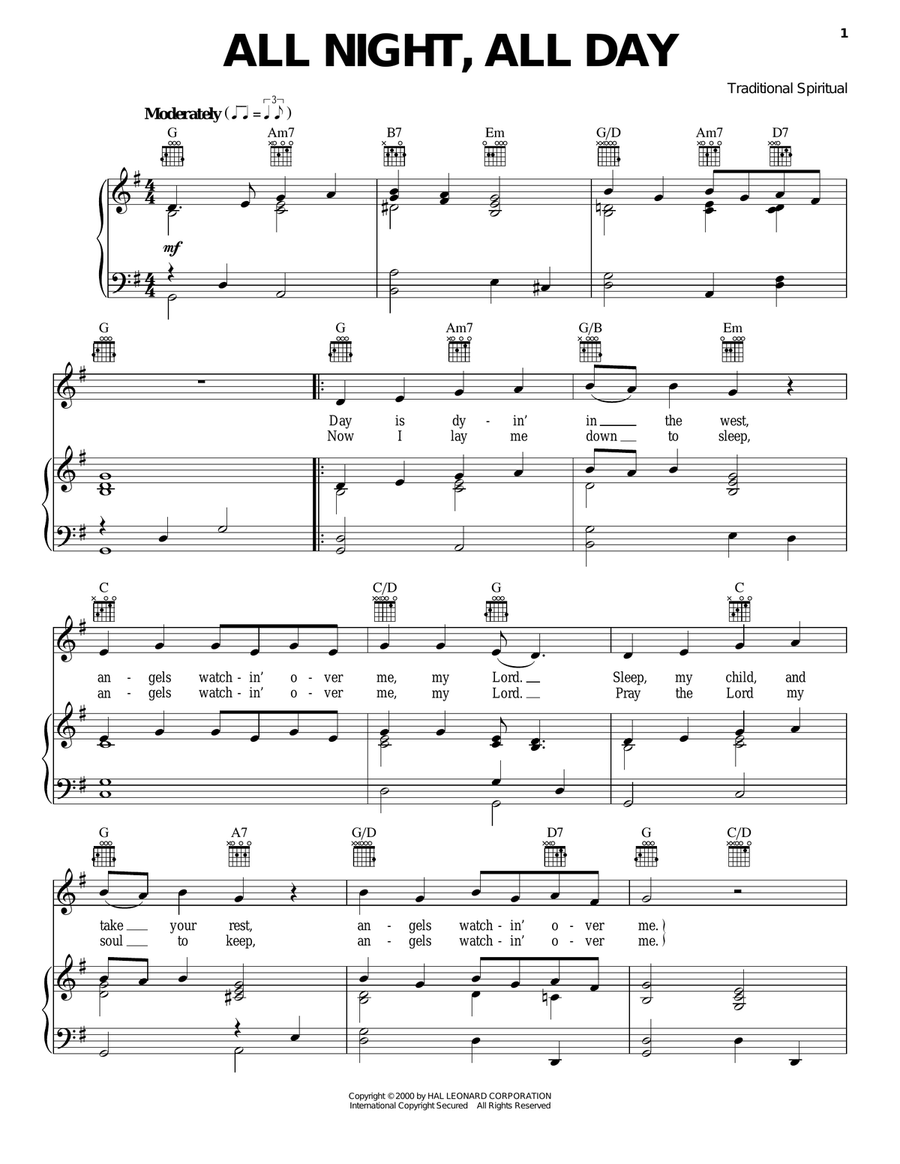 All Night, All Day All Night, All Day Piano, Vocal, Guitar scores gallery preview page 1
