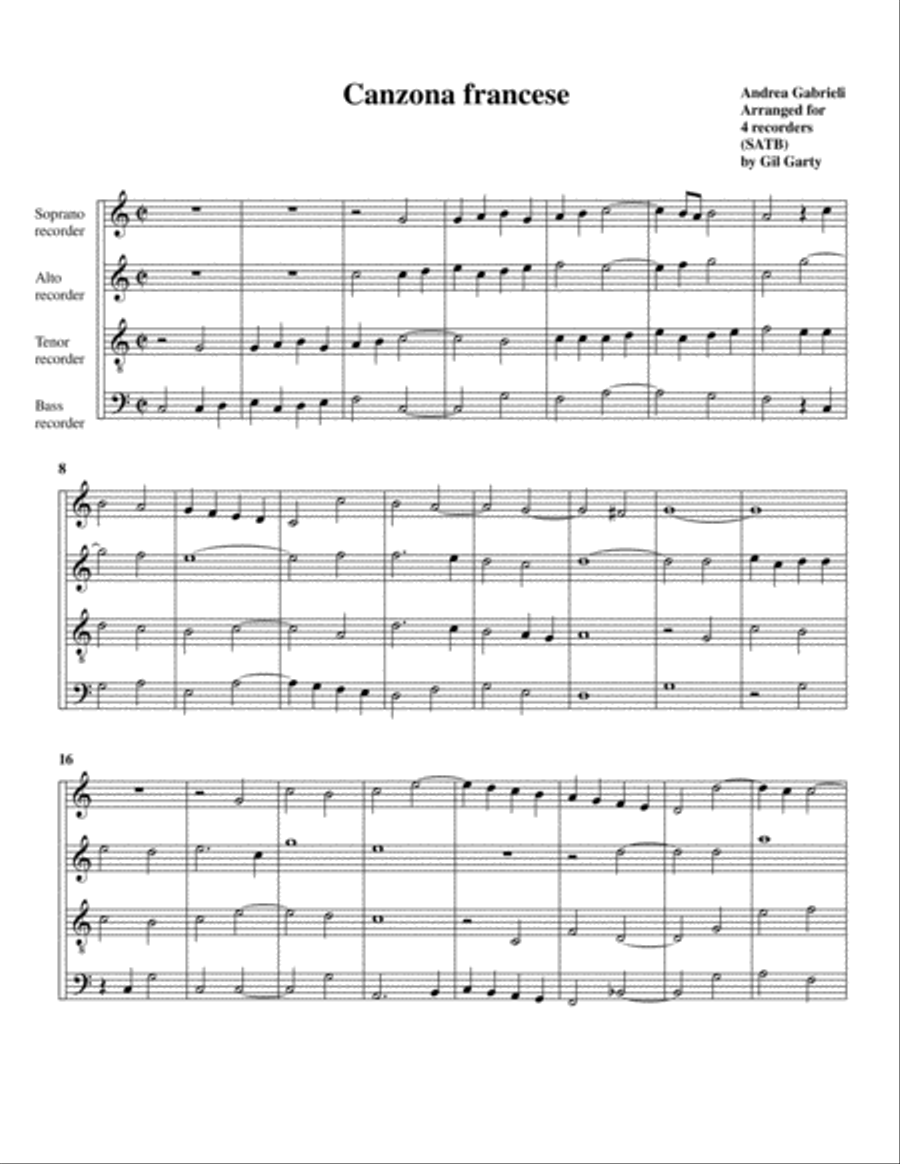 Canzona francese (arrangement for 4 recorders) Recorder scores gallery preview page 1