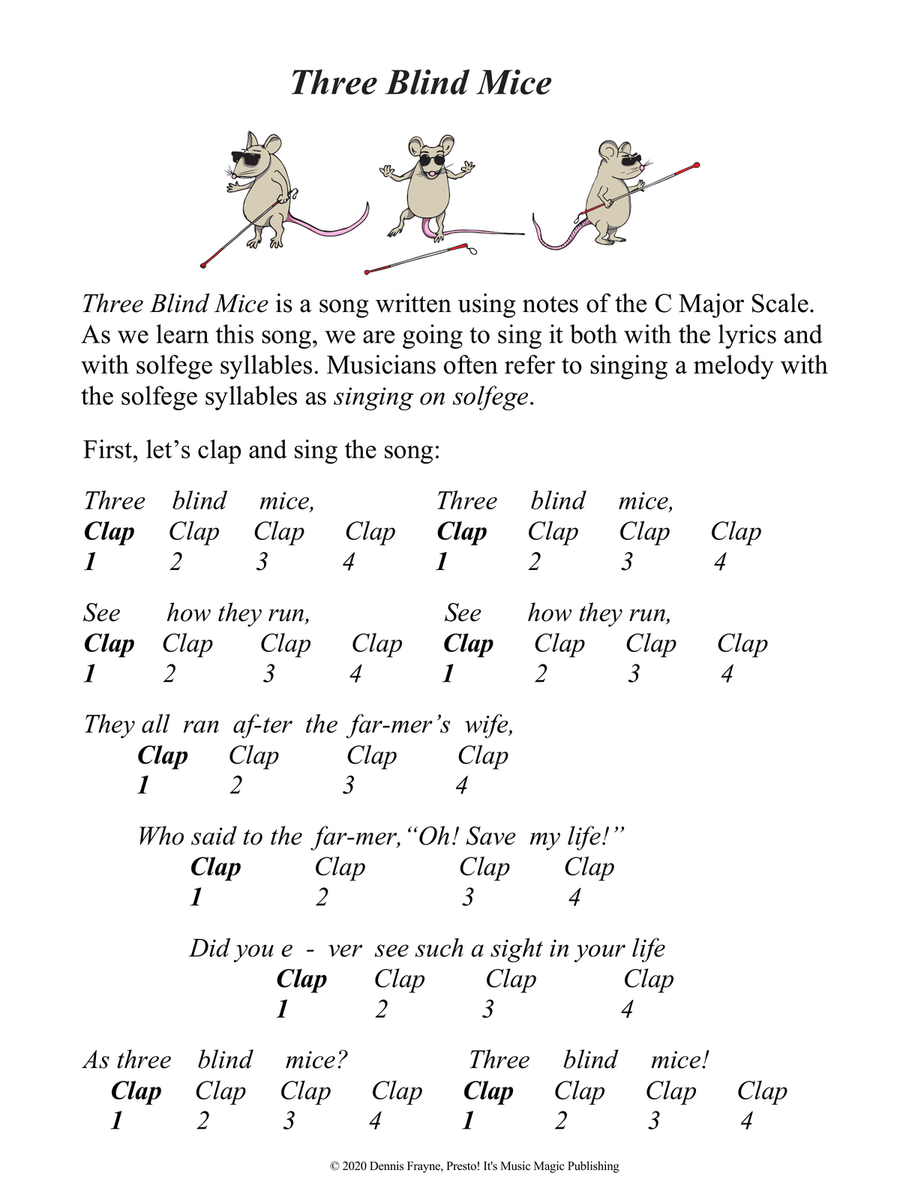 Three Blind Mice (big letter notation) Piano, Vocal scores gallery preview page 1