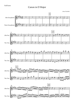 Book cover for Canon in D Major (Johann Pachelbel) for Alto Saxophone & Tenor Saxophone Duo