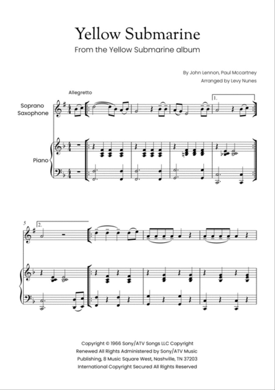 Yellow Submarine Soprano Saxophone scores gallery preview page 2