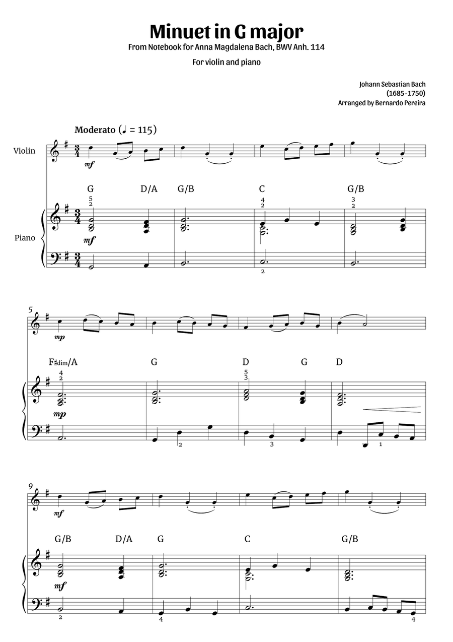Minuet in G major (violin and piano) Violin Solo scores gallery preview page 1