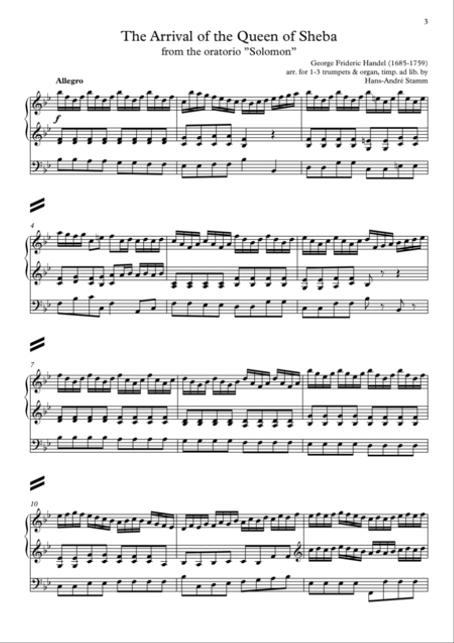 G. F. Handel - Arrival of the Queen of Sheba for 1-3 trumpets and organ, timp. ad lib Small Ensemble scores gallery preview page 5