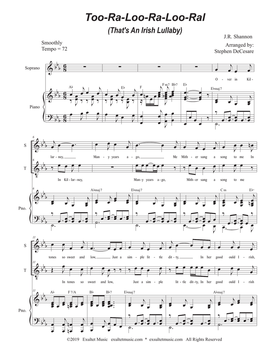 Too-Ra-Loo-Ra-Loo-Ral (That's an Irish Lullaby) (for 2-part choir - (Soprano & Tenor) 2-Part scores gallery preview page 1