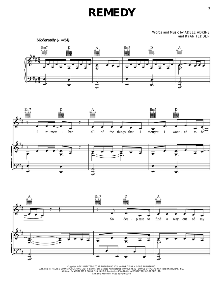 Remedy Piano, Vocal, Guitar scores gallery preview page 1