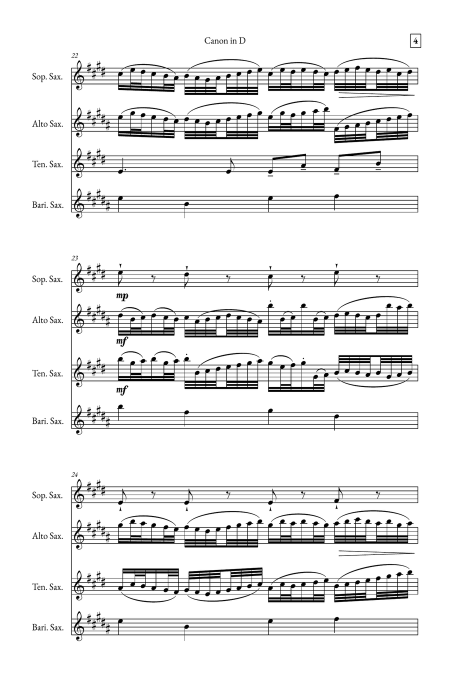 Canon in D Saxophone Quartet scores gallery preview page 4