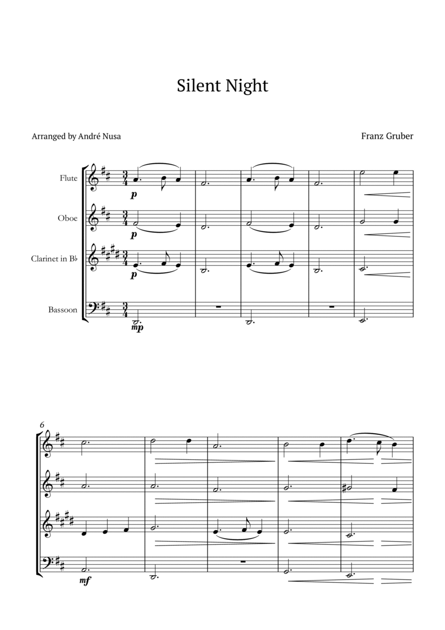 Silent Night Woodwind Quartet scores gallery preview page 1
