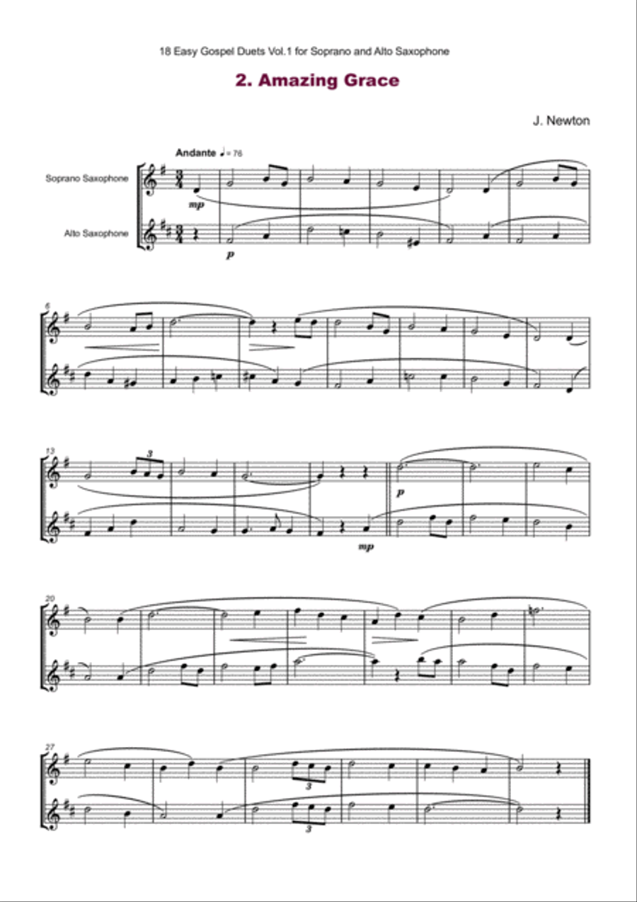 18 Easy Gospel Duets Vol.1 for Soprano and Alto Saxophone Woodwind Duet scores gallery preview page 4