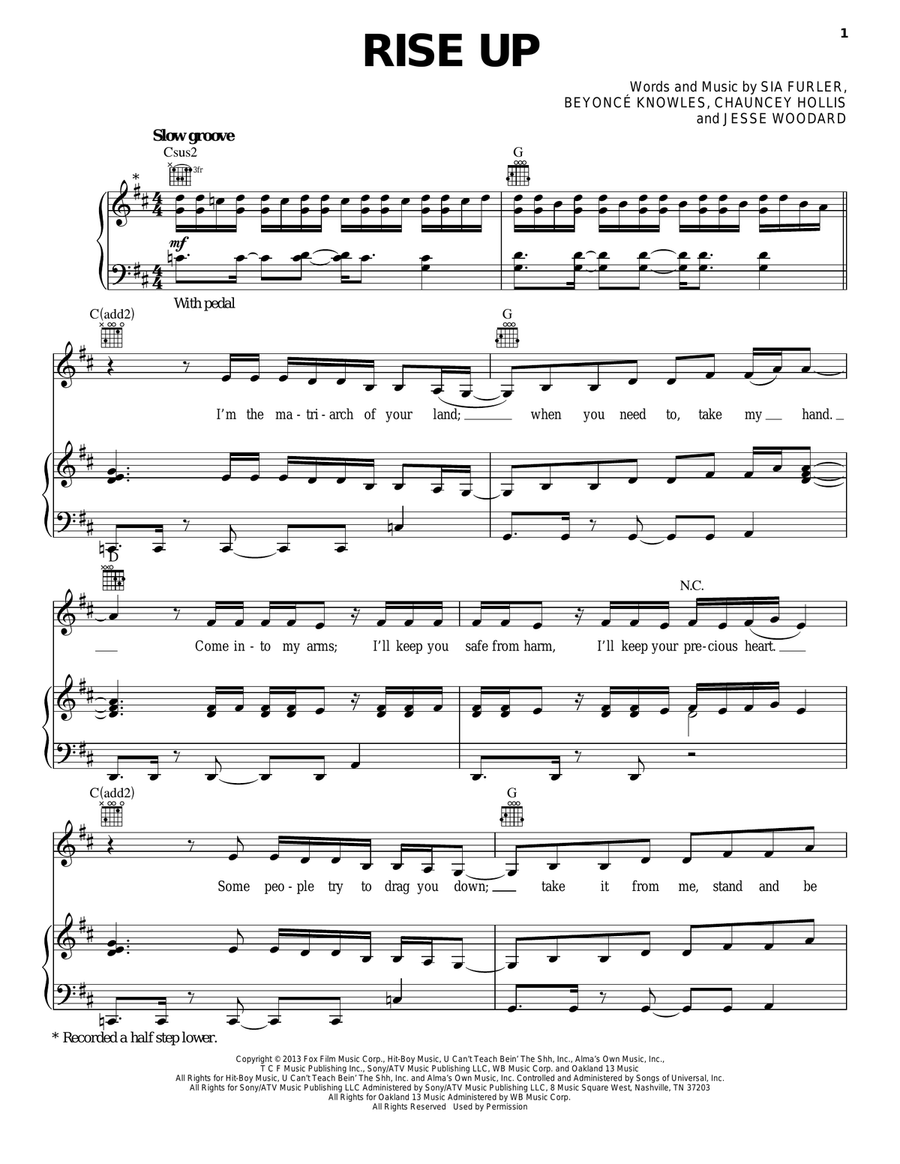 Rise Up Piano, Vocal, Guitar scores gallery preview page 1