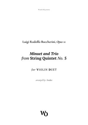 Book cover for Minuet by Boccherini for Violin Duet