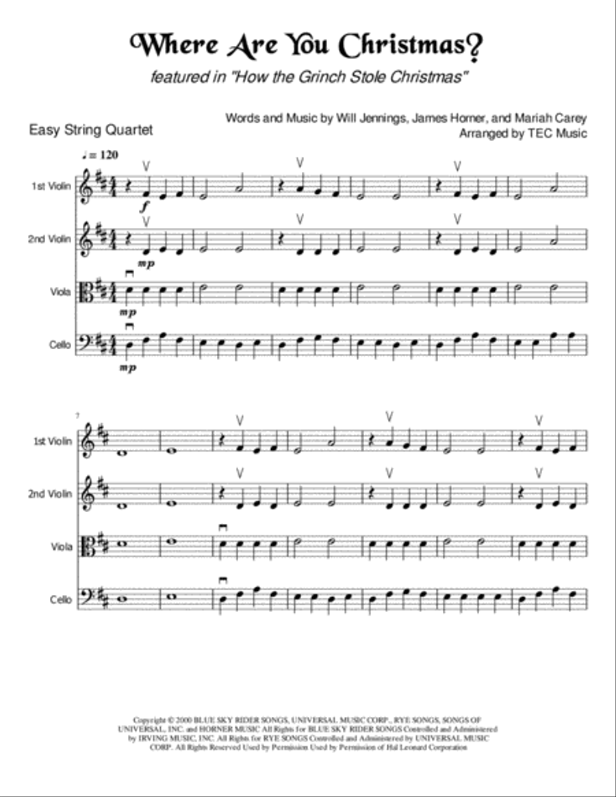 Where Are You Christmas? String Quartet scores gallery preview page 2