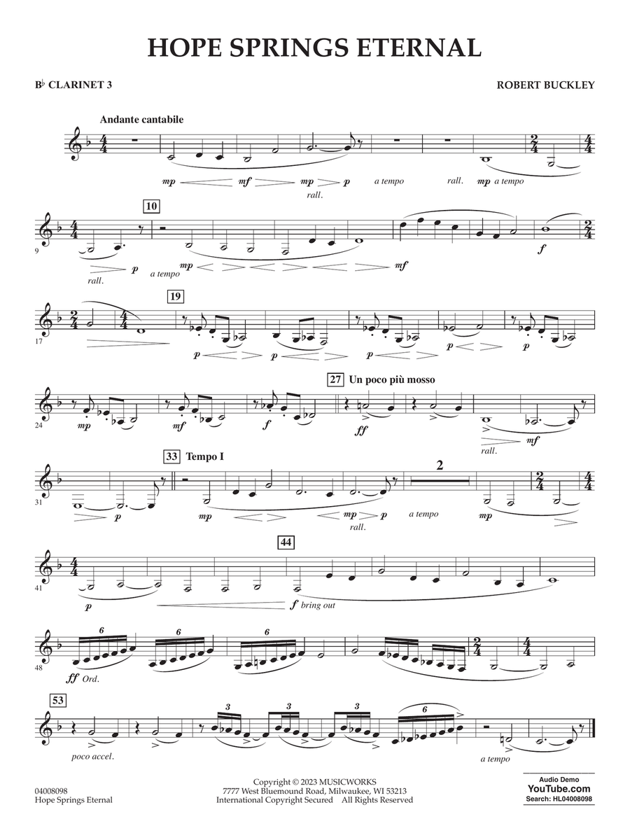 Hope Springs Eternal - Bb Clarinet 3 Concert Band scores gallery preview page 1