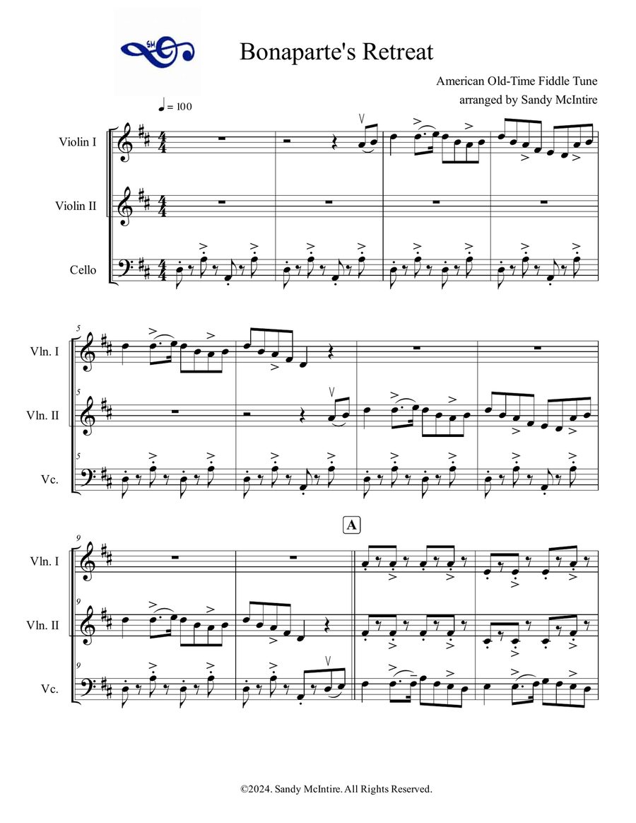 Bonaparte's Retreat String Trio scores gallery preview page 1