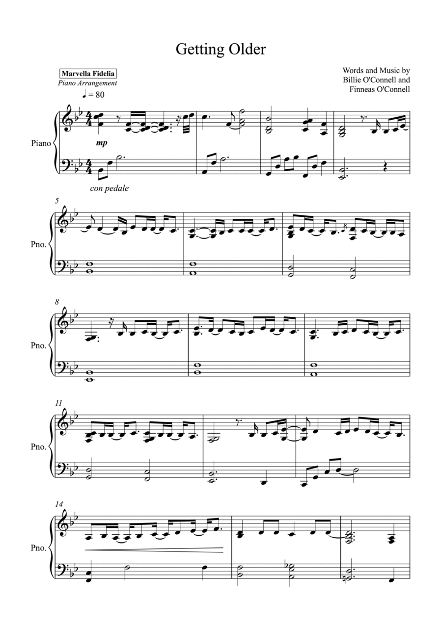Getting Older Piano Solo scores gallery preview page 1