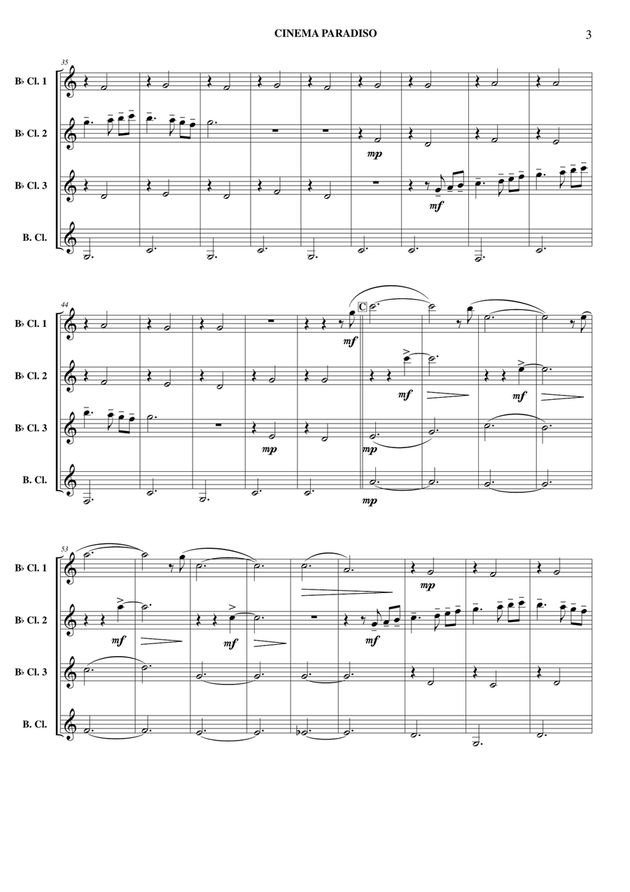 Cinema Paradiso Clarinet Quartet scores gallery preview page 4
