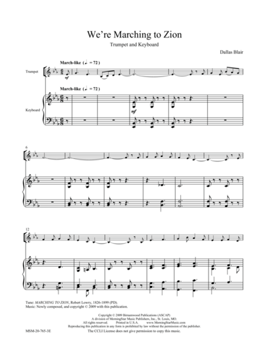 We're Marching to Zion We're Marching to Zion Trumpet scores gallery preview page 1