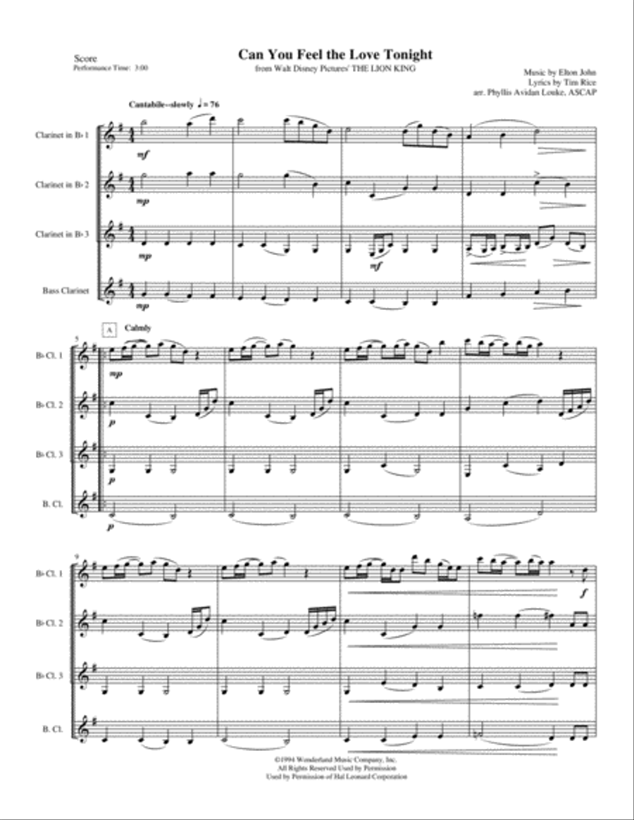 Can You Feel The Love Tonight Woodwind Ensemble scores gallery preview page 5