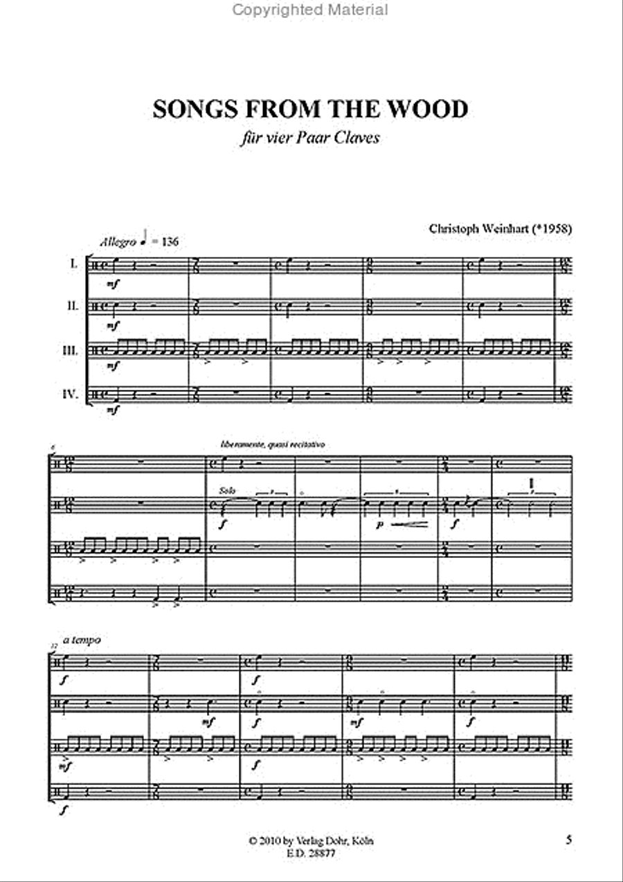 Songs from the Wood (1992) (für vier Paar Claves) Performance Score scores gallery preview page 2