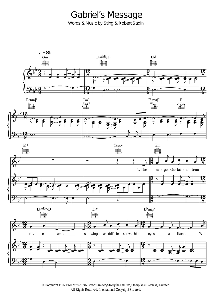 Gabriel's Message Piano, Vocal scores gallery preview page 1