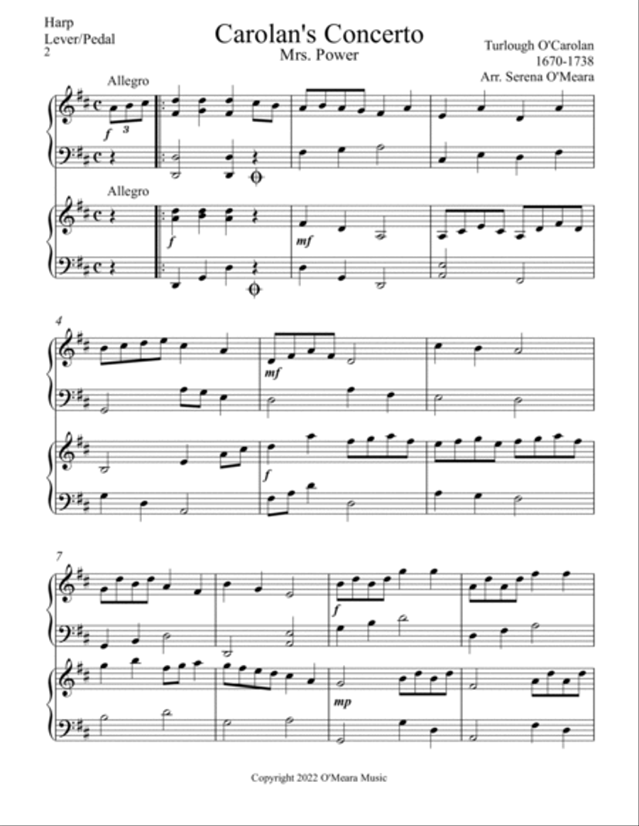 Carolan’s Concerto, Harp Duet Celtic Harp scores gallery preview page 2