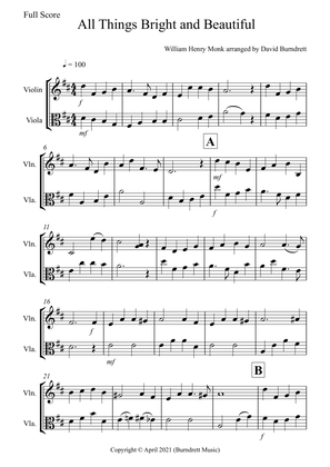 All Things Bright and Beautiful for Violin and Viola Duet