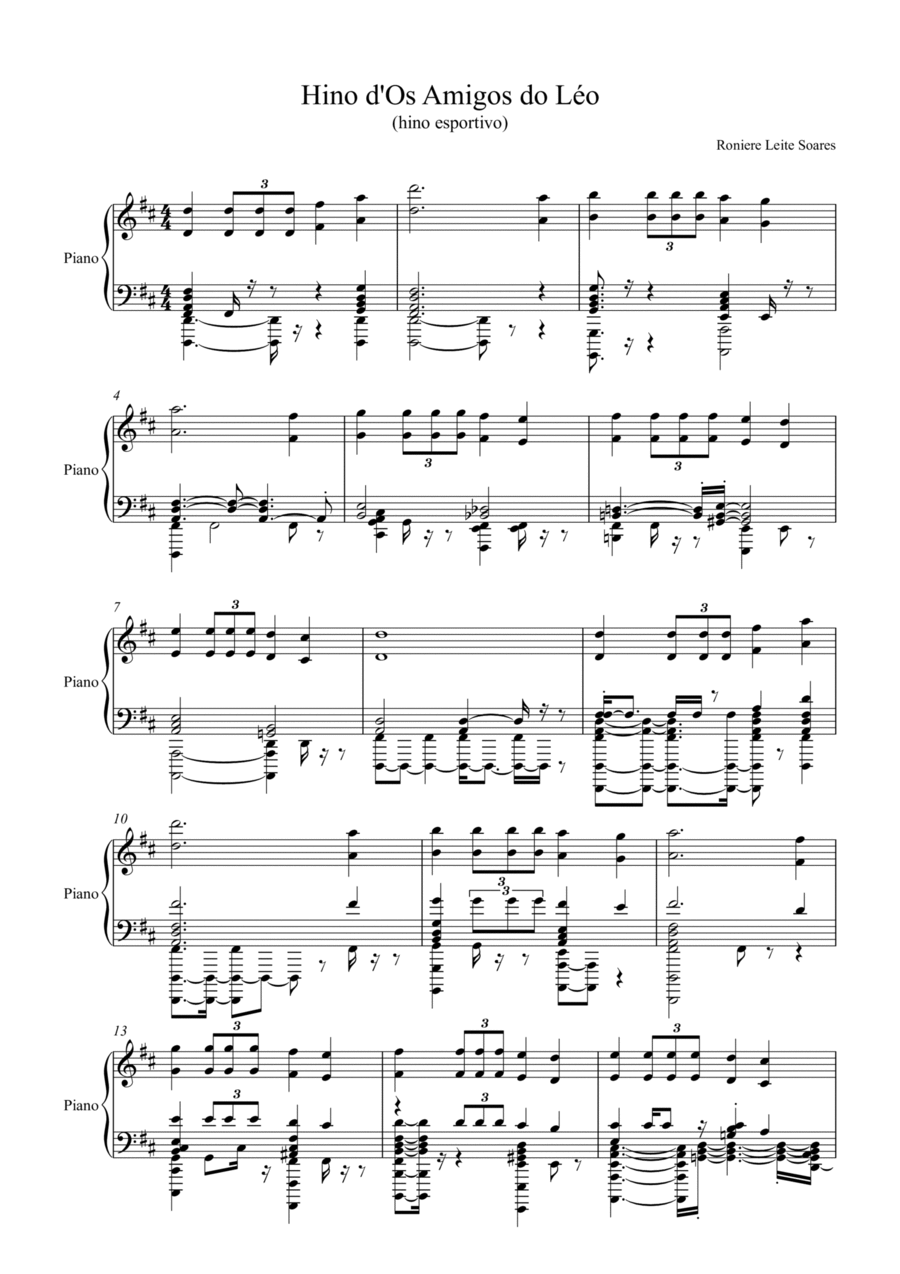 Hino dOs Amigos do Léo (piano) Easy Piano scores gallery preview page 1