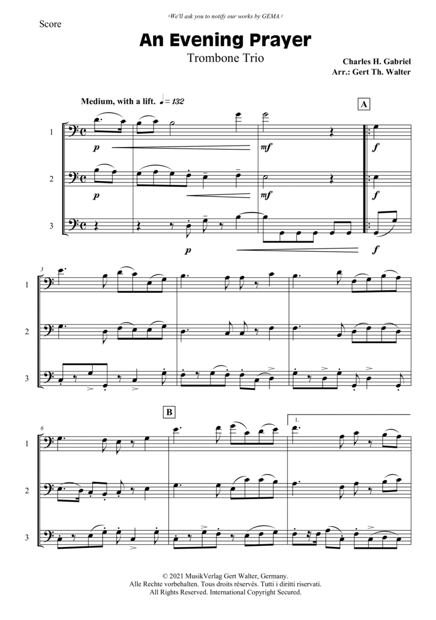 An Evening Prayer Trombone Solo scores gallery preview page 1