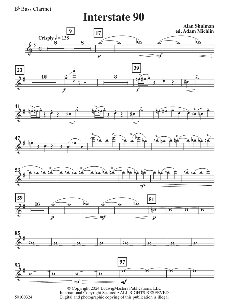 Interstate 90 - Bass Clarinet Concert Band scores gallery preview page 1