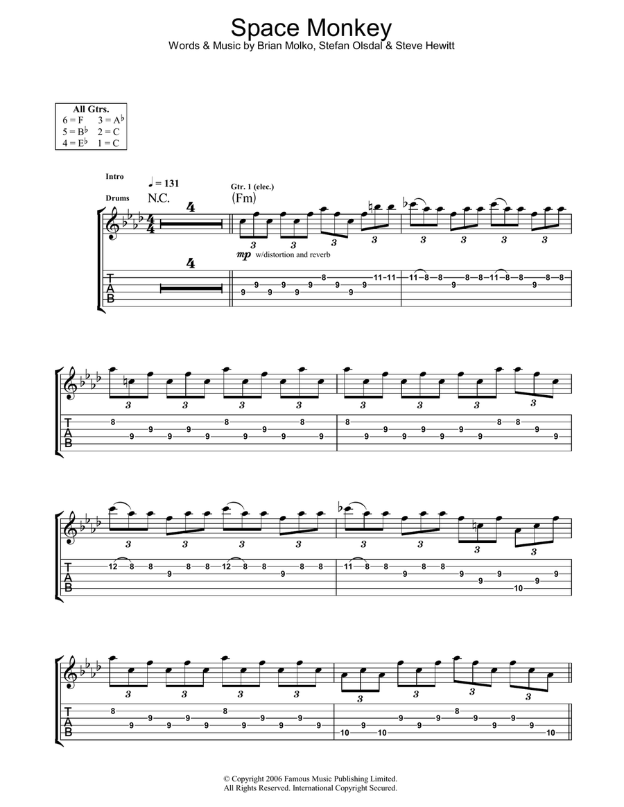Space Monkey Guitar Tablature scores gallery preview page 1