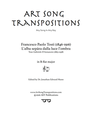 Book cover for TOSTI: L'alba sepàra dalla luce l'ombra (transposed to B-flat major)
