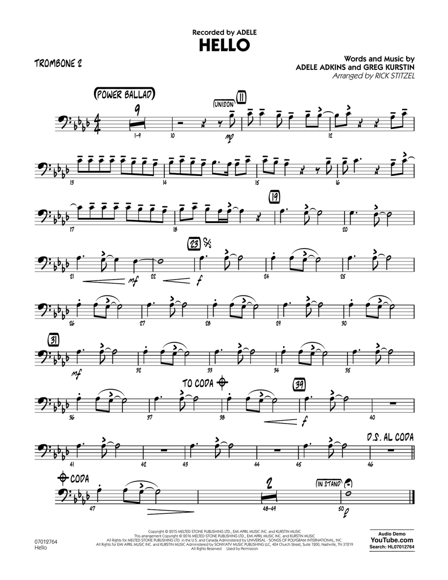 Hello - Trombone 2 Hello - Trombone 2 Jazz Ensemble scores gallery preview page 1