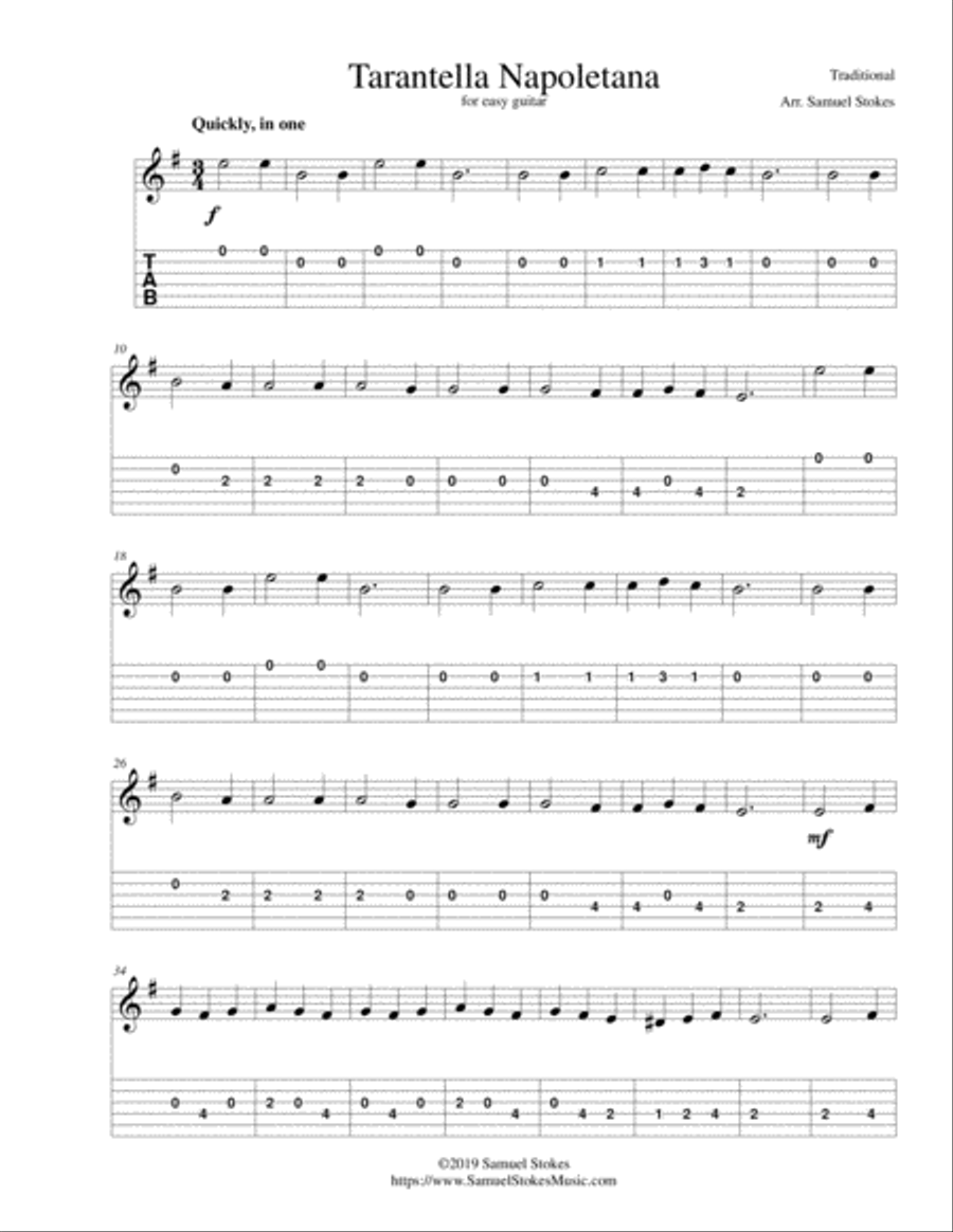 Tarantella Napoletana - for easy guitar with TAB Acoustic Guitar scores gallery preview page 1