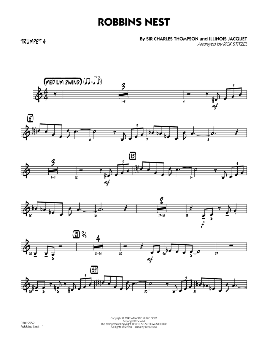 Robbins Nest - Trumpet 4 Robbins Nest - Trumpet 4 Jazz Ensemble scores gallery preview page 1