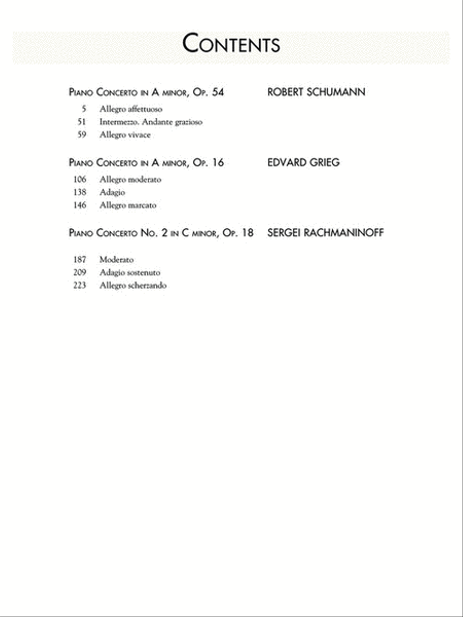 Three Romantic Piano Concertos: Schumann, Grieg, Rachmaninoff Piano Solo scores gallery preview page 2