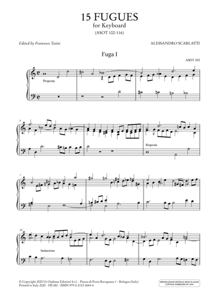 15 Fugues (ASOT 102-116) for Keyboard. Three- and Four-Part Elaboration from the original Two-Part version by Alessandro Scarlatti 4-Part - Sheet Music