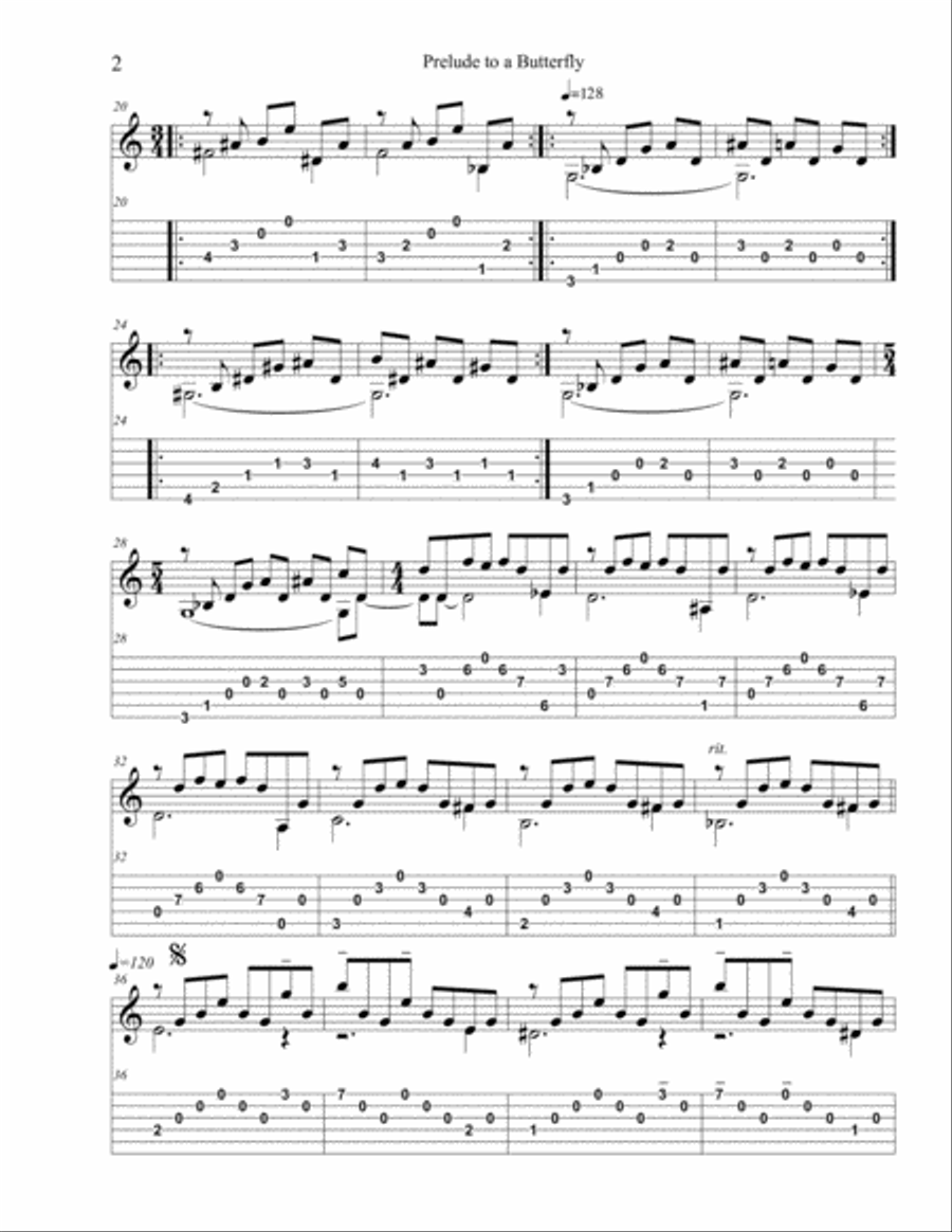 Prelude to a Butterfly Classical Guitar scores gallery preview page 2