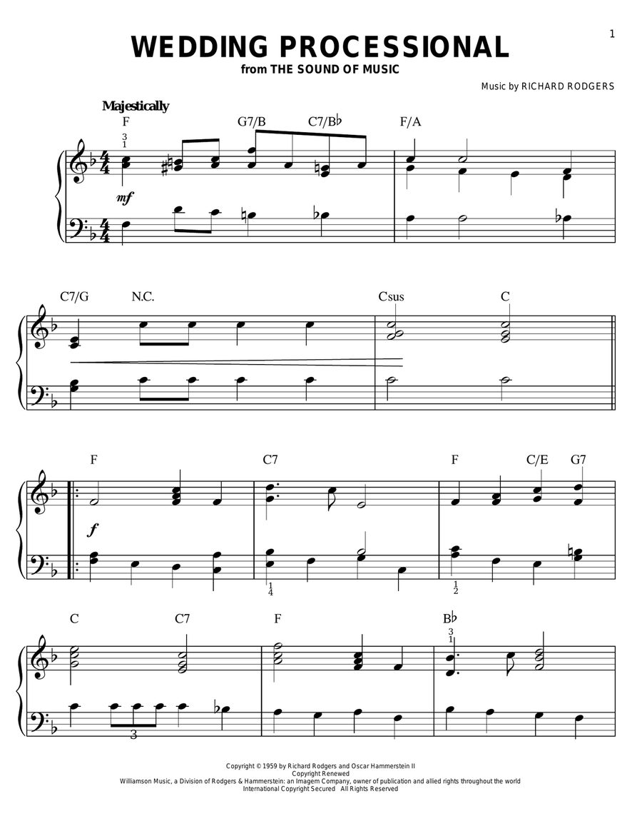 Wedding Processional (from The Sound of Music) Easy Piano scores gallery preview page 1