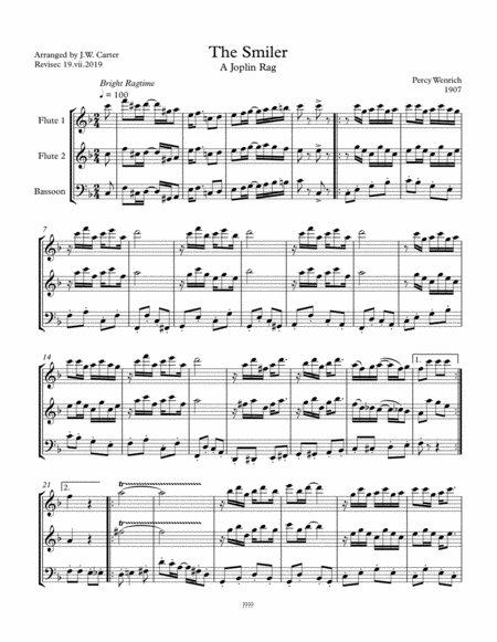 The Smiler - Joplin Rag, by Percy Wenrich (1907), arranged for 2 Flutes & Bassoon image number null