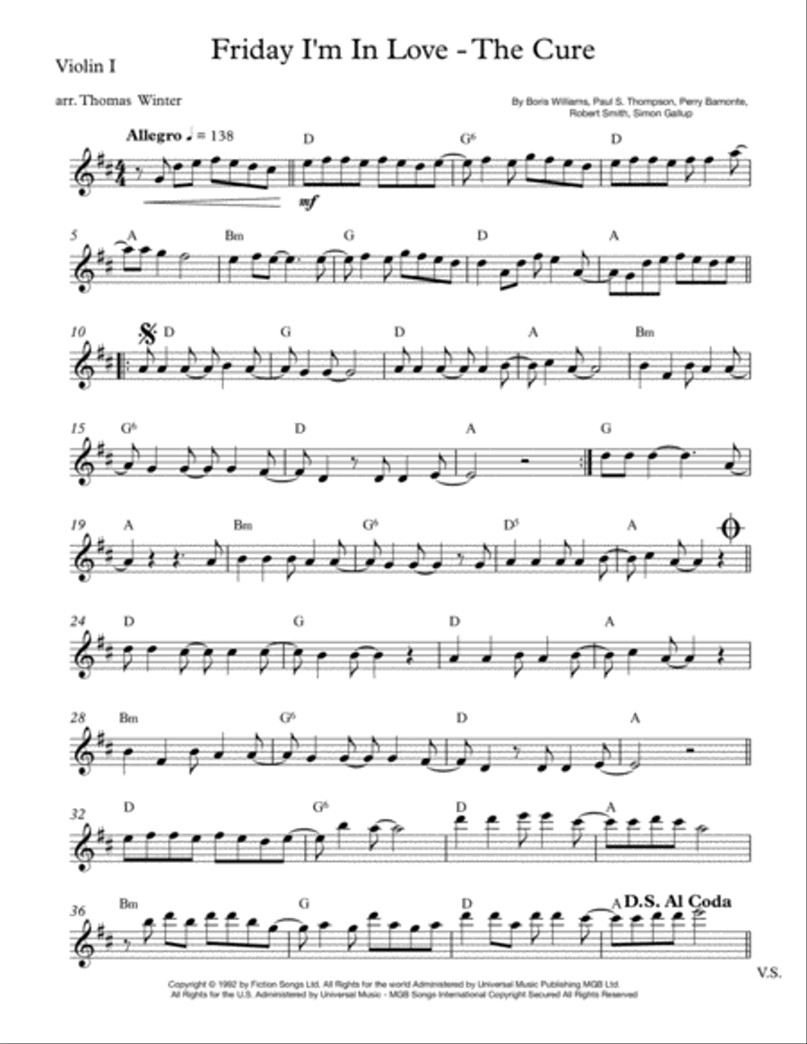 Friday I'm In Love String Quartet scores gallery preview page 1