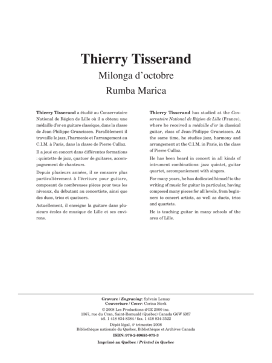 Milonga d'octobre, Rumba Marica Classical Guitar scores gallery preview page 1