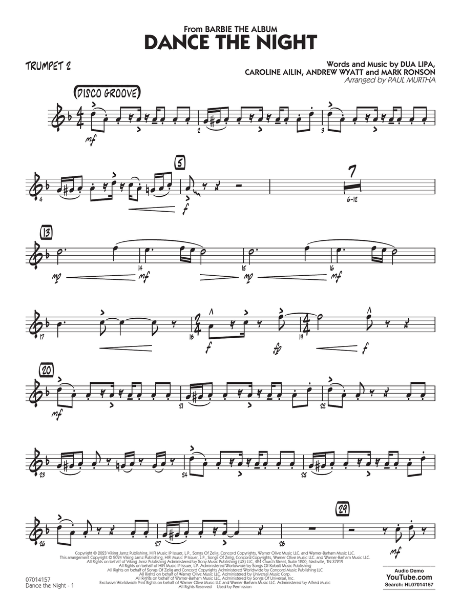 Dance The Night (from Barbie) (arr. Murtha) - Trumpet 2