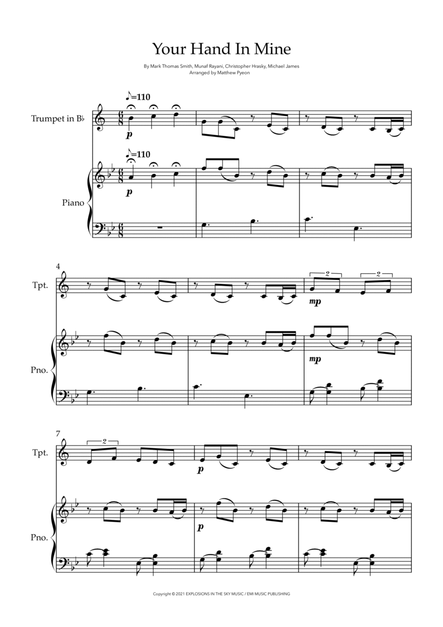 Your Hand In Mine B-Flat Trumpet scores gallery preview page 1