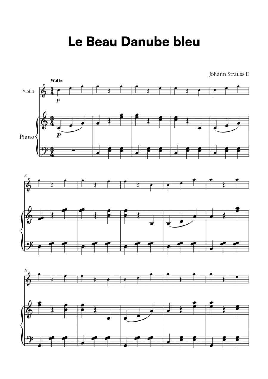Johann Strauss II - Le Beau Danube bleu for Violin and Piano Violin Solo scores gallery preview page 1